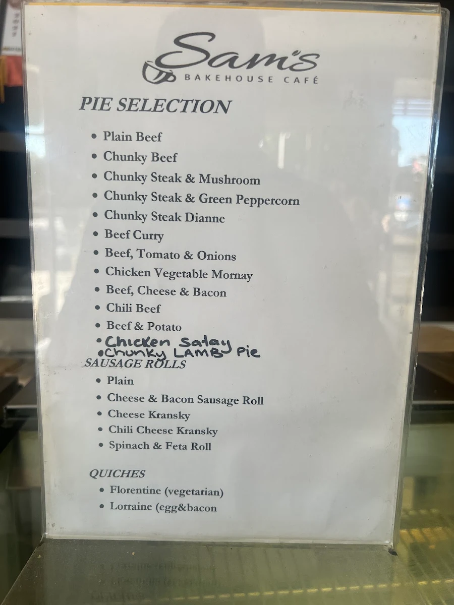 Menu, Sam's Bakehouse Cafe