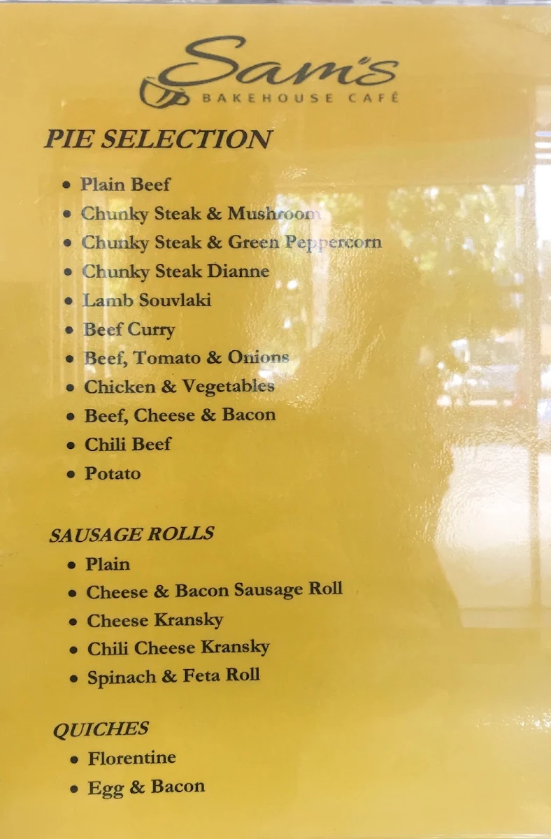 Menu, Sam's Bakehouse Cafe