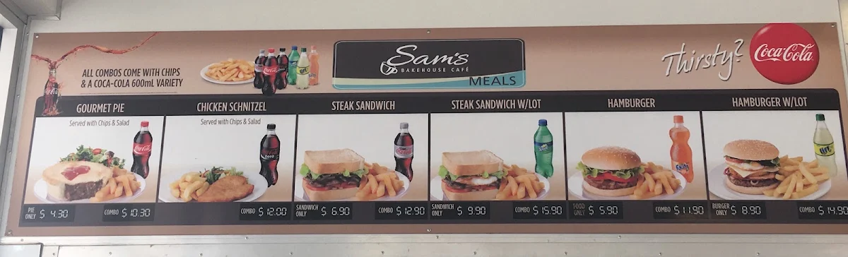 Menu, Sam's Bakehouse Cafe