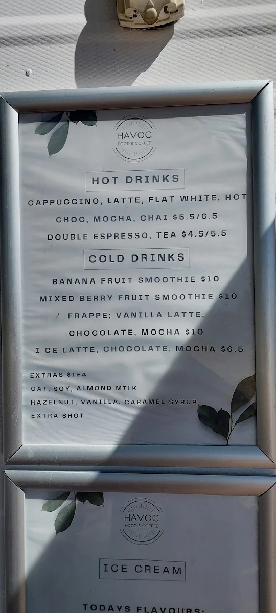 Menu, Havoc Food and Coffee