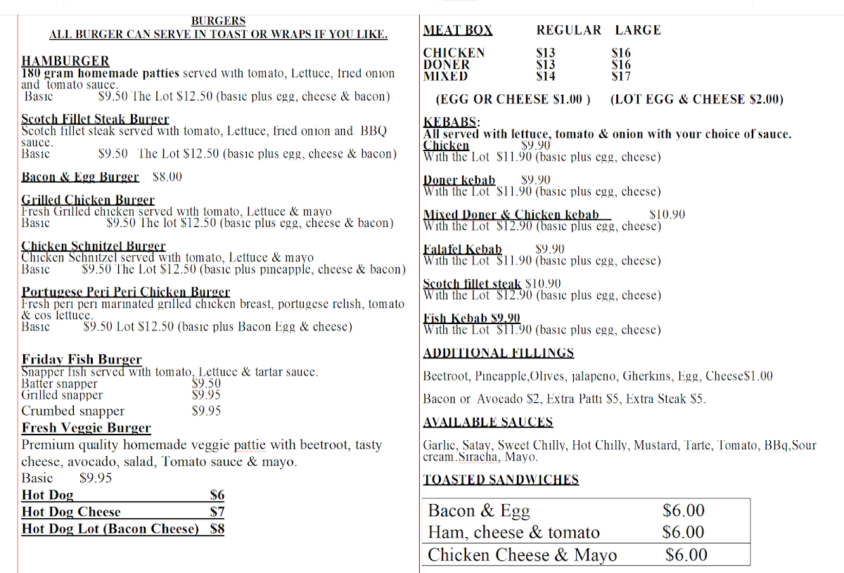 Menu, Thyme Out Cafe & Restaurant