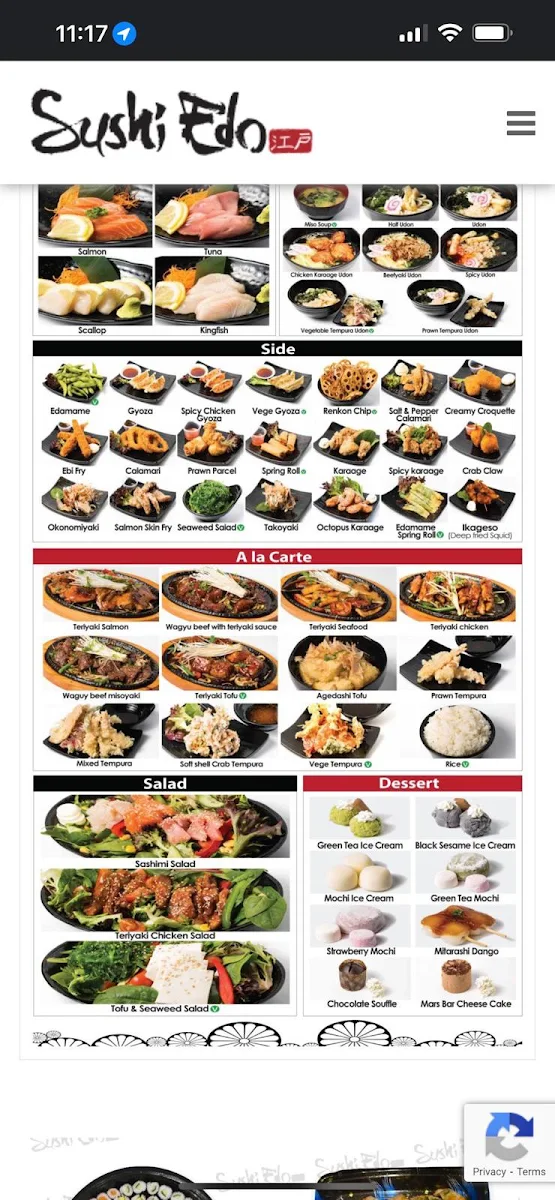 Menu, Sushi Edo Cannon Hill