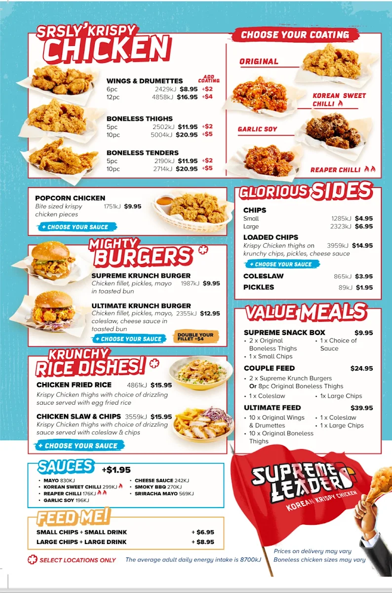 Menu, Supreme Leader Glenelg