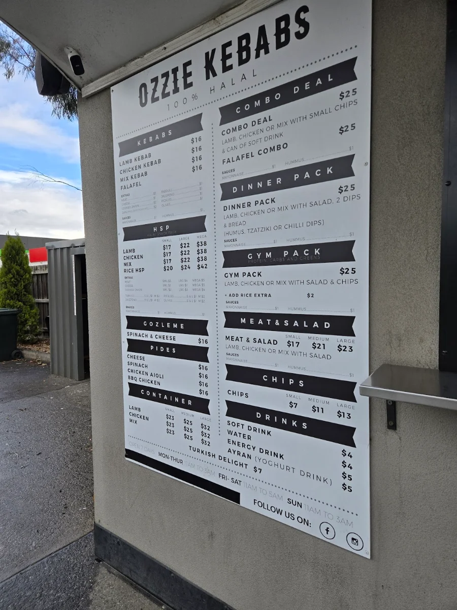 Menu, Ozzie Kebabs