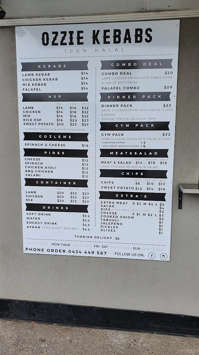 Menu, Ozzie Kebabs
