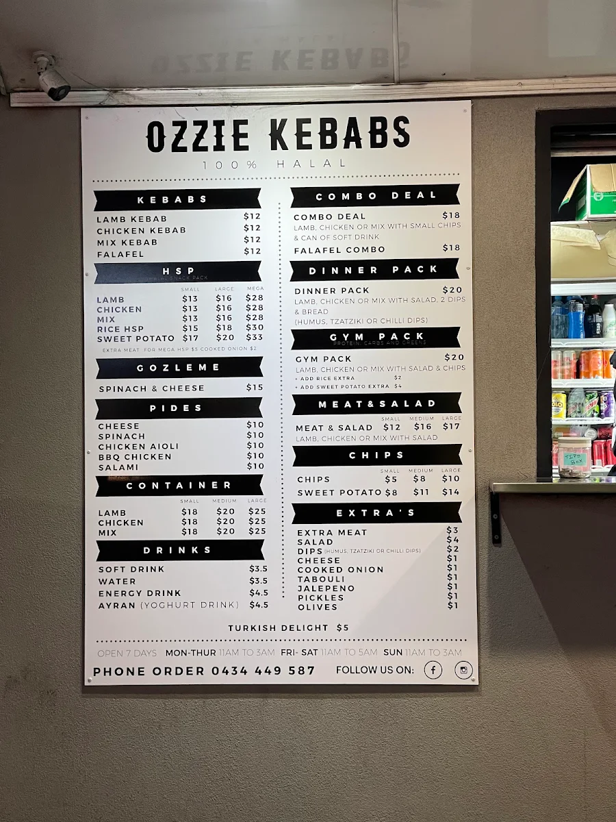Menu, Ozzie Kebabs