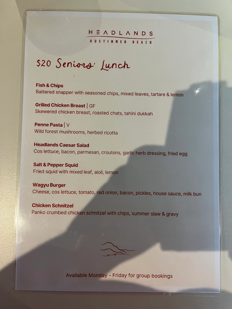 Menu, Headlands Hotel Brasserie & Bar Austinmer