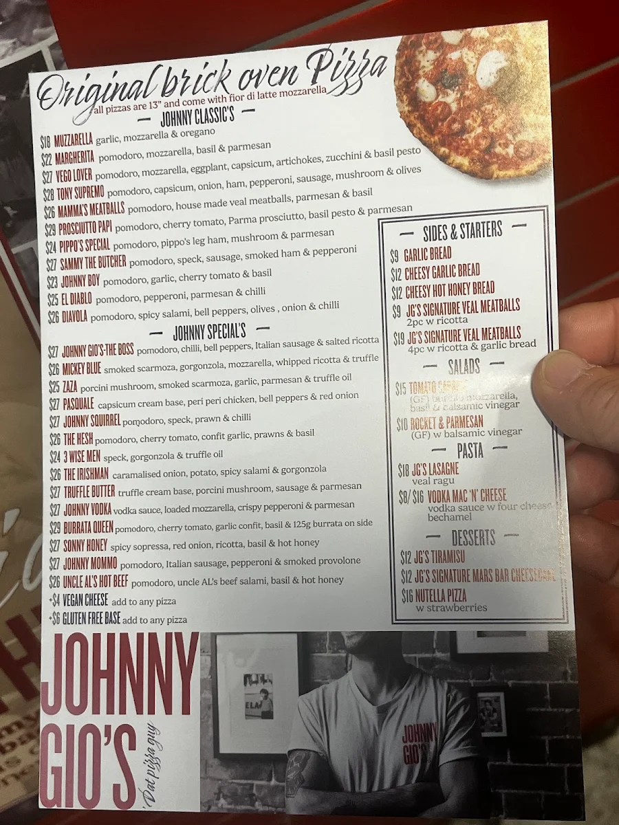 Menu, Johnny Gio’s Pizza Turramurra