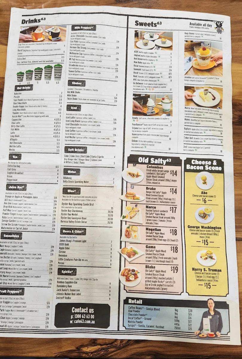 Menu, Cafe 63 Willows