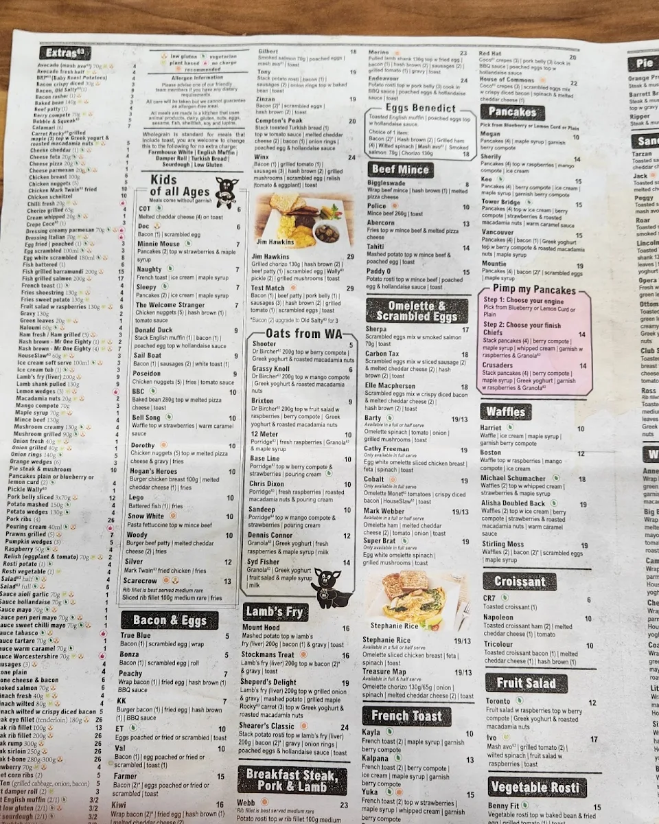 Menu, Cafe 63 Willows