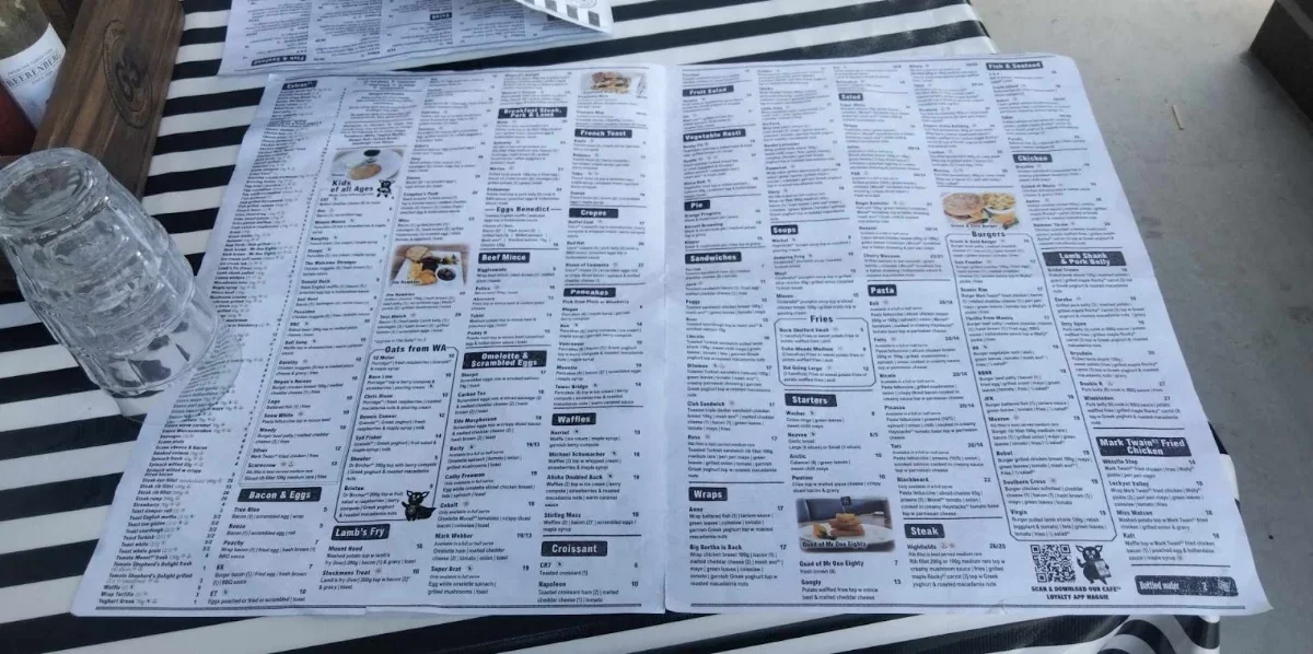 Menu, Cafe 63 Willows