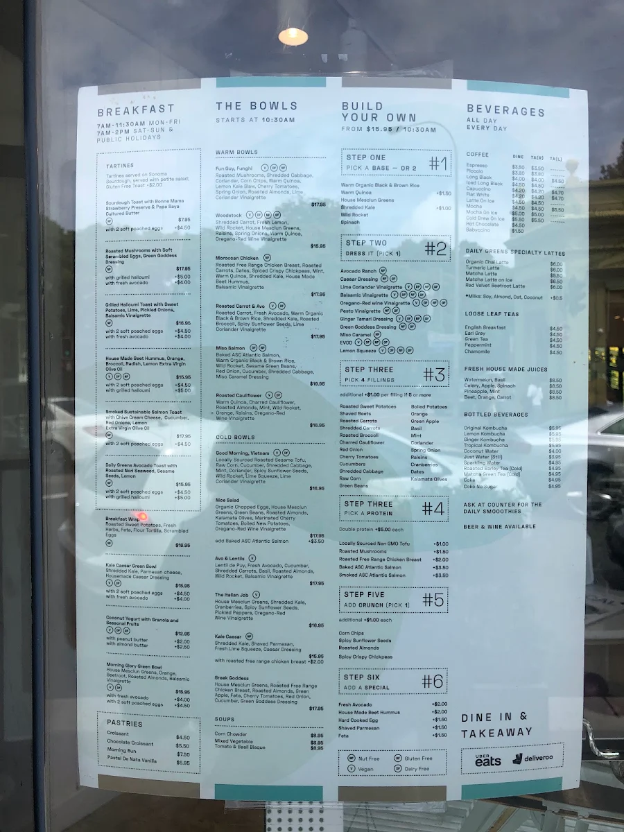 Menu, Daily Greens Paddington