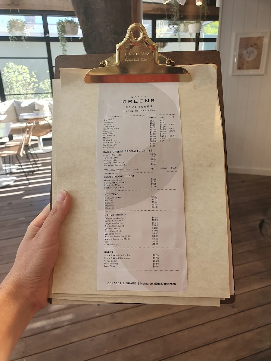 Menu, Daily Greens Paddington