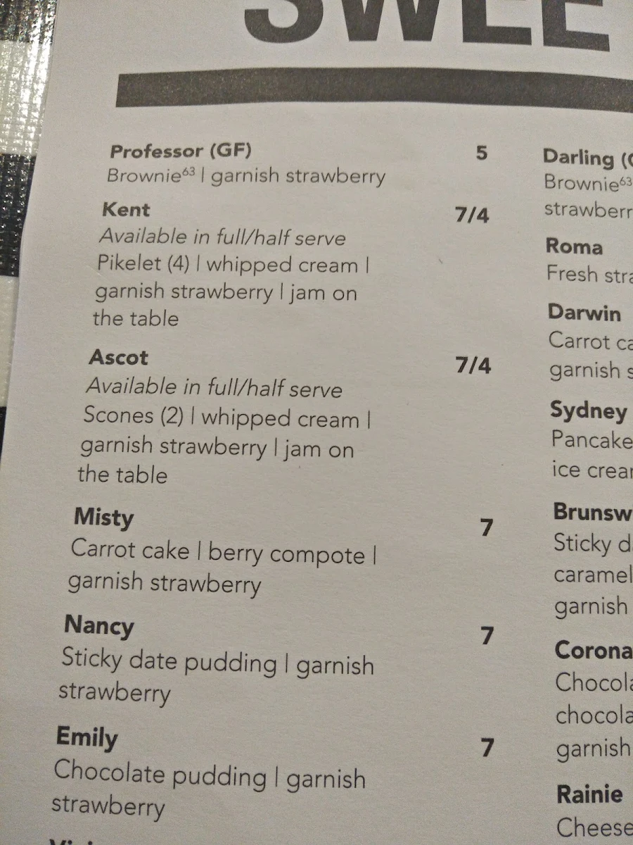 Menu, Café63© Eatons Hill