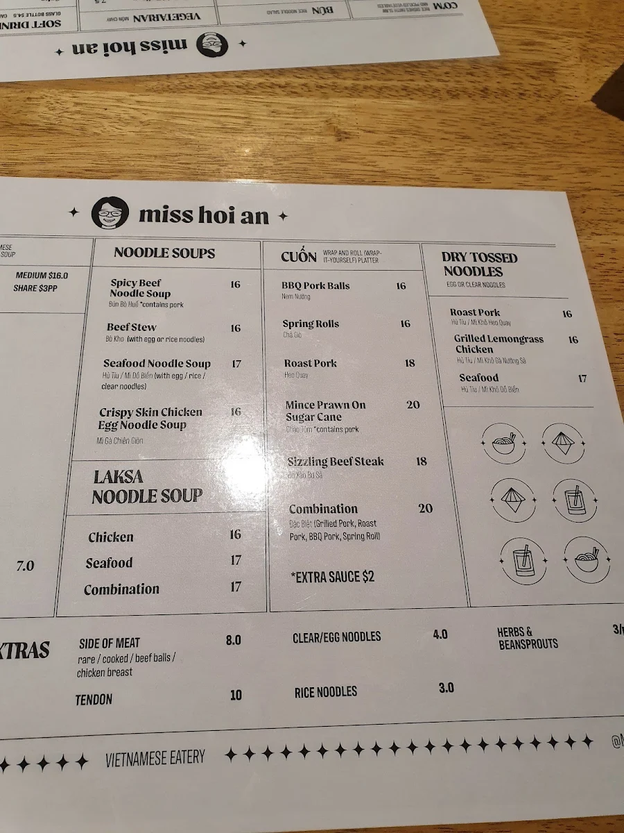 Menu, Miss Hoi An Vietnamese Eatery