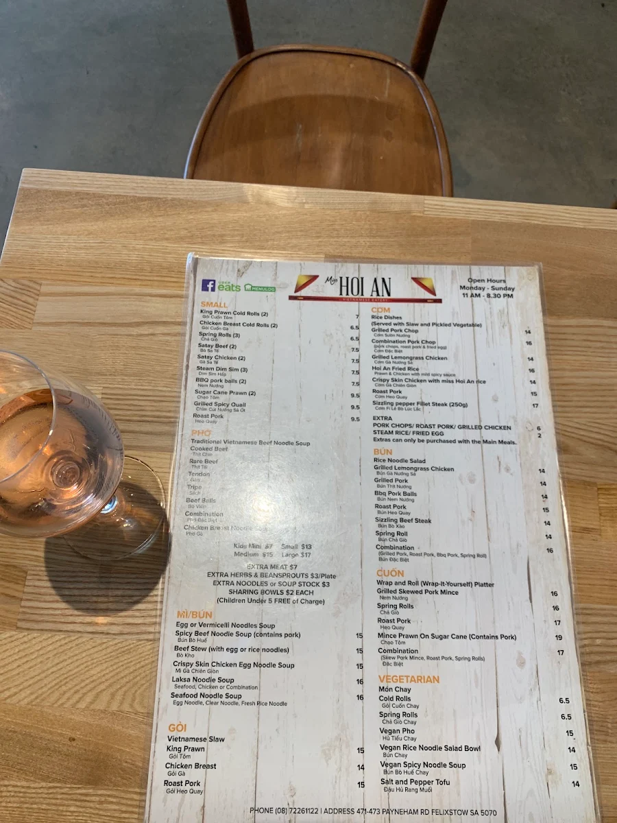 Menu, Miss Hoi An Vietnamese Eatery