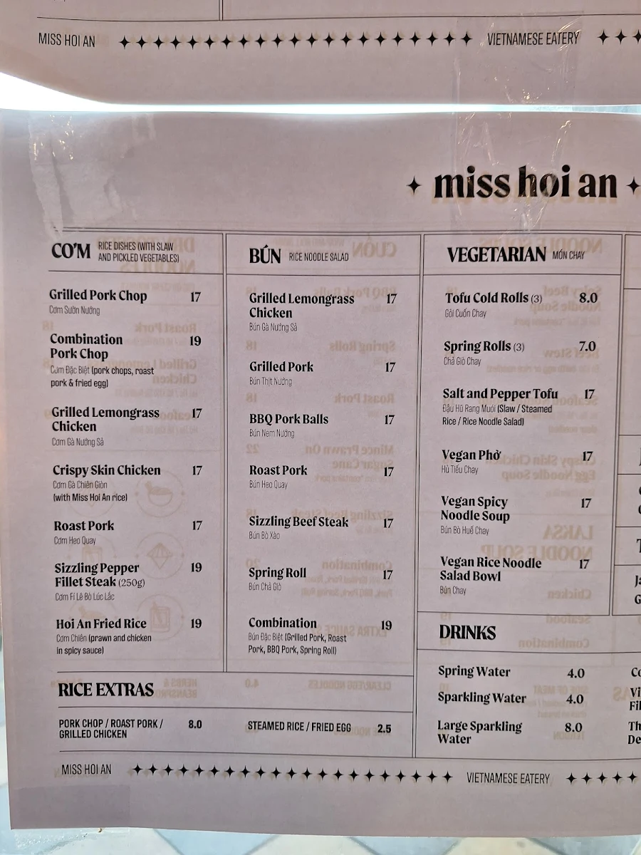 Menu, Miss Hoi An Vietnamese Eatery