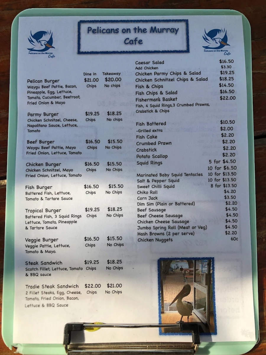 Menu, Pelican's Cafe