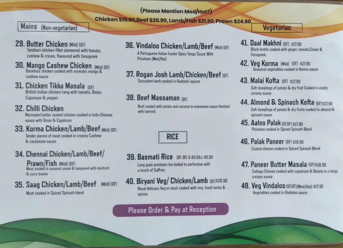 Menu, Indian@Hunter Restaurant