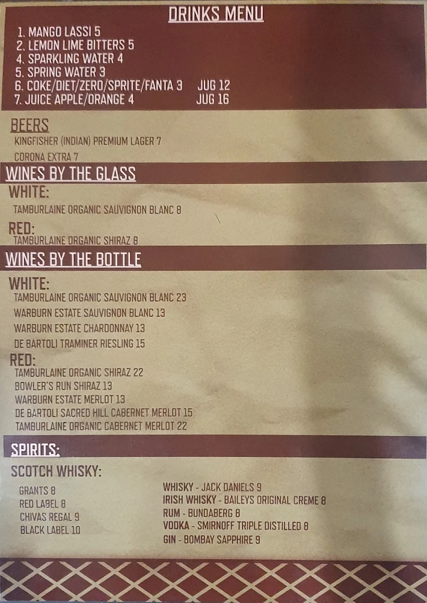 Menu, Indian@Hunter Restaurant