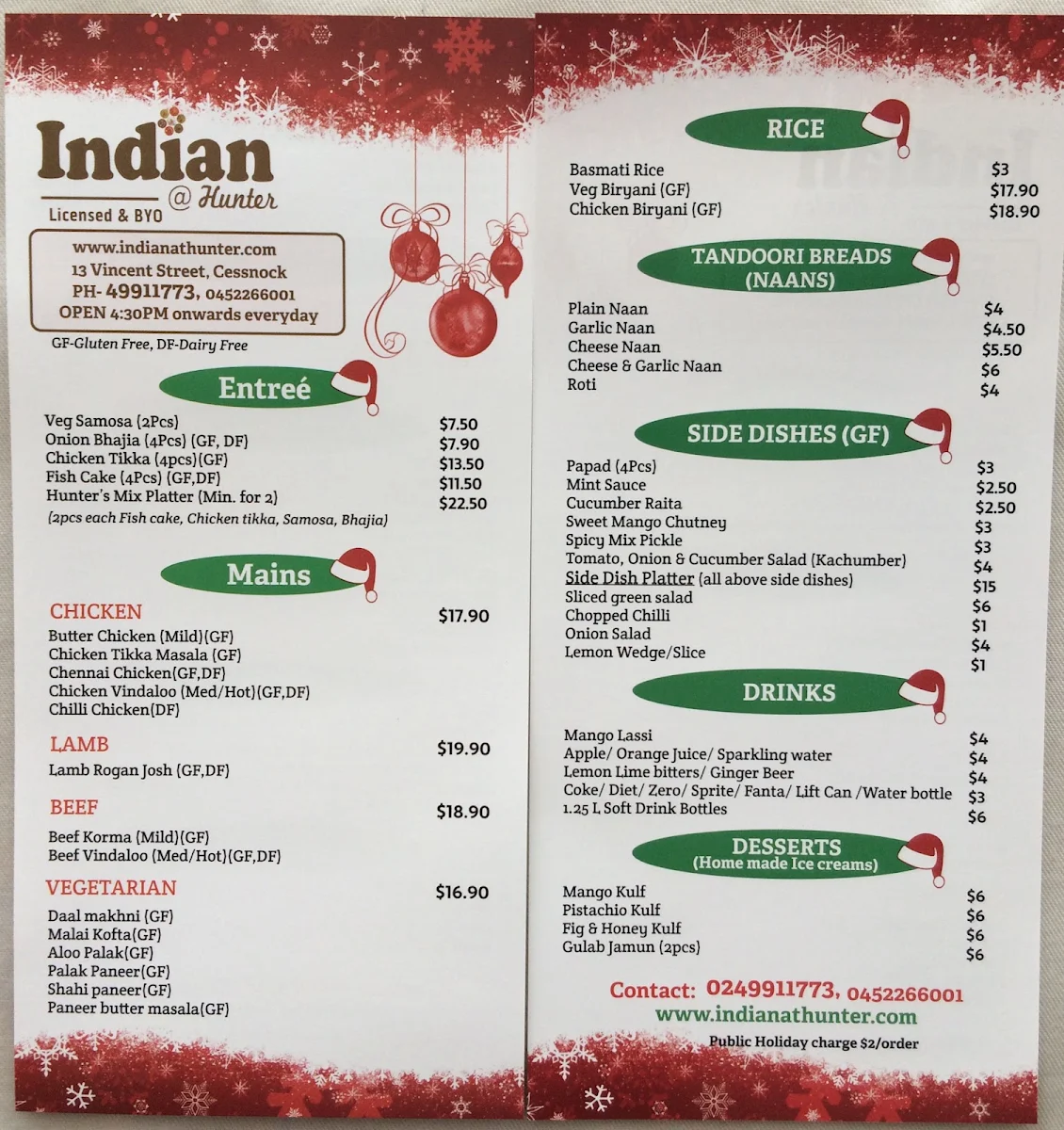 Menu, Indian@Hunter Restaurant