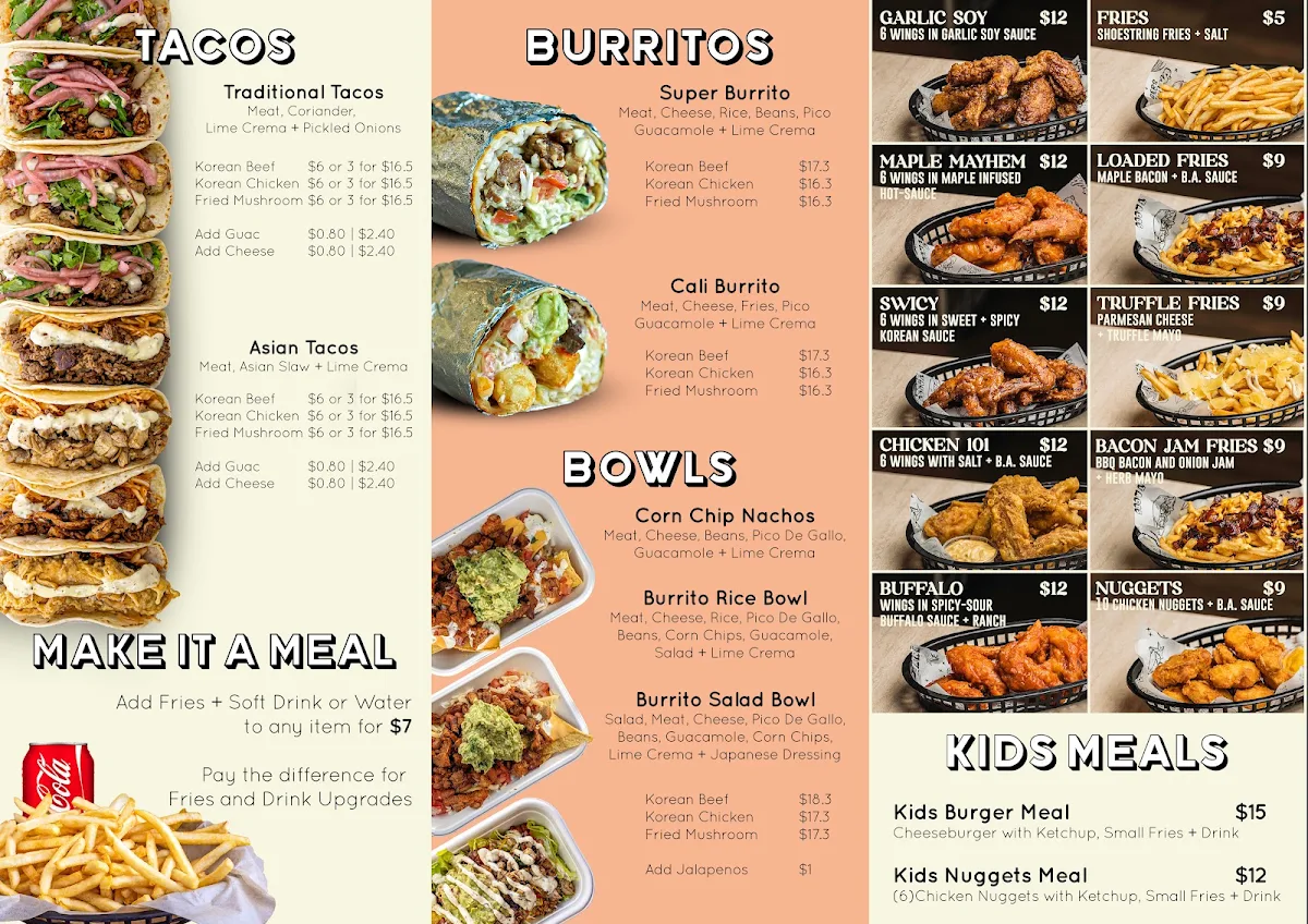 Menu, Burgers Anonymous x Tacos Anonymous (Ashfield)