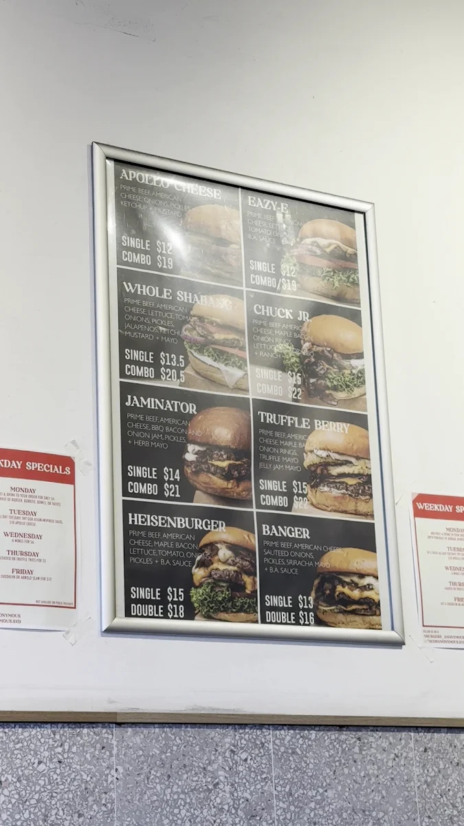 Menu, Burgers Anonymous x Tacos Anonymous (Ashfield)