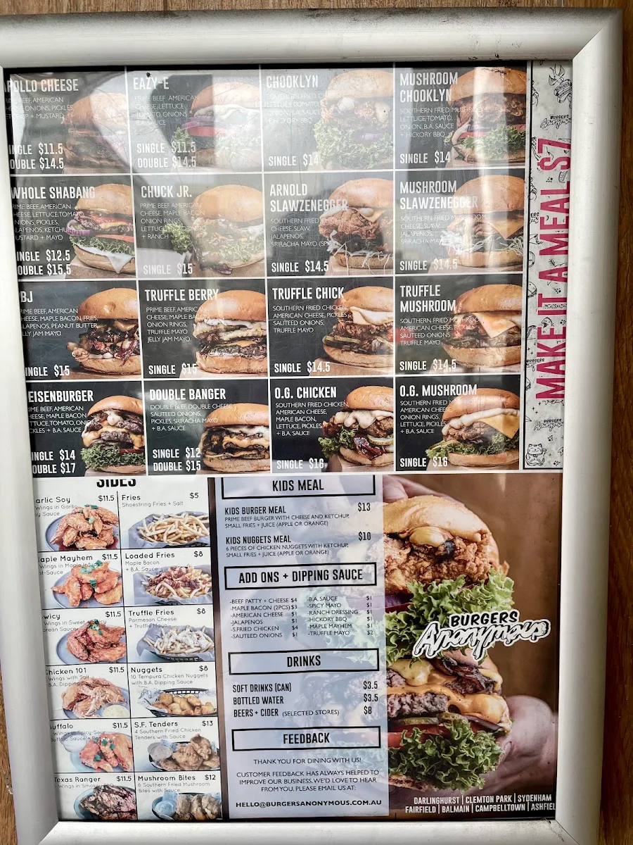Menu, Burgers Anonymous x Tacos Anonymous (Ashfield)