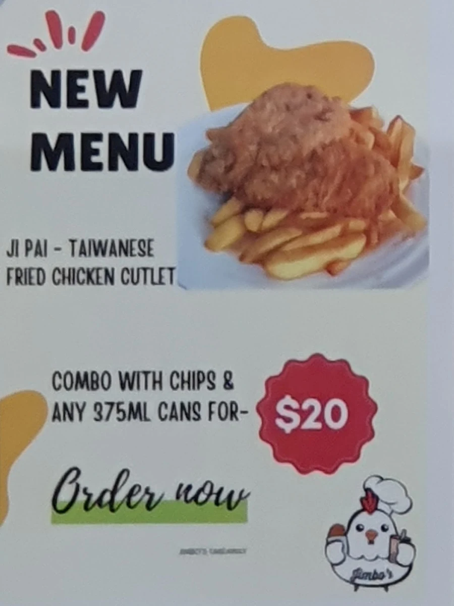 Menu, Jimbo's Takeaway
