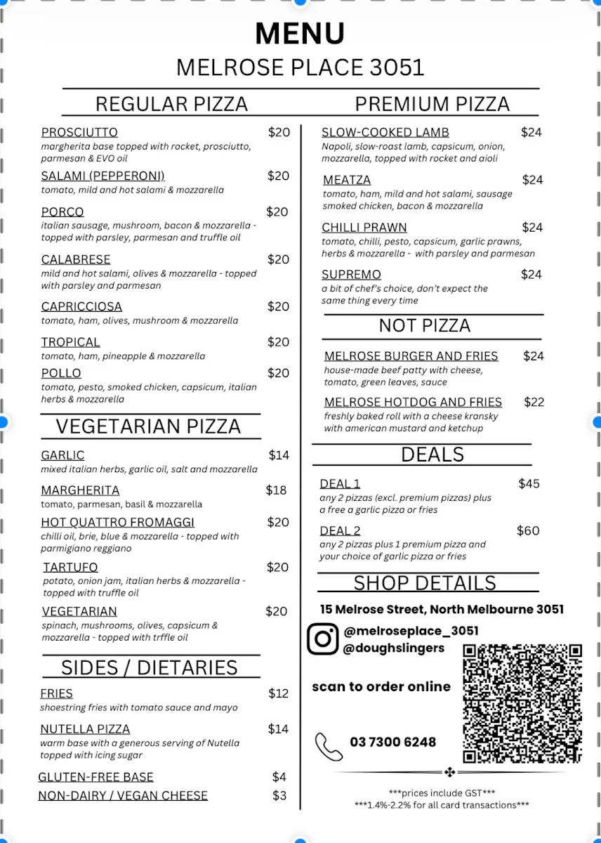 Menu, Melrose Place 3051
