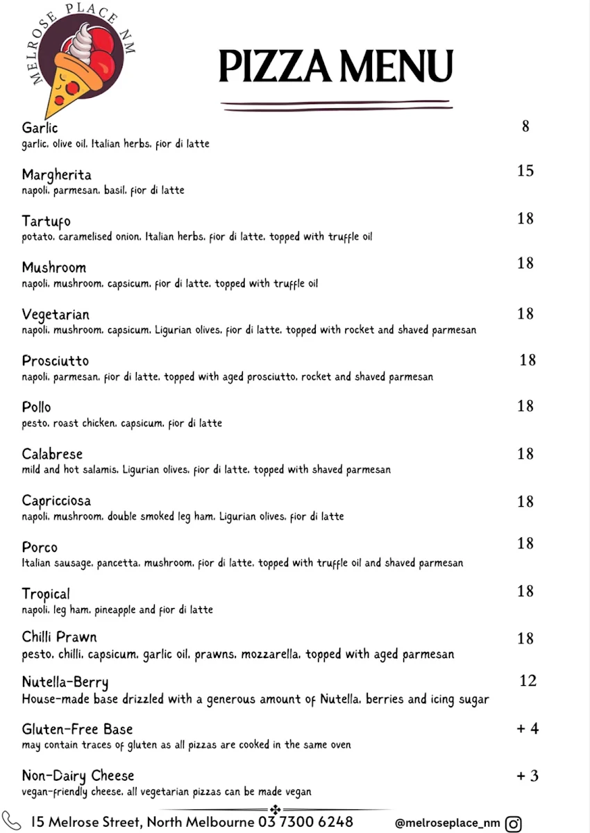 Menu, Melrose Place 3051
