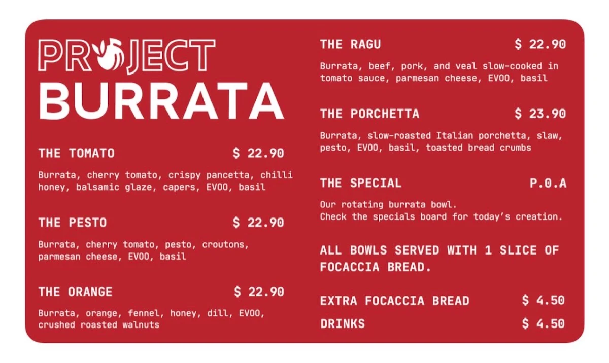 Menu, Project Burrata