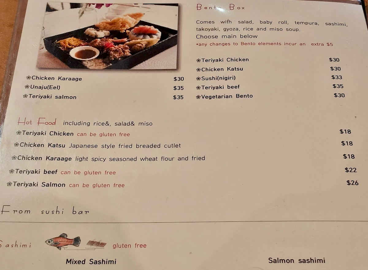 Menu, Mr Sushi King