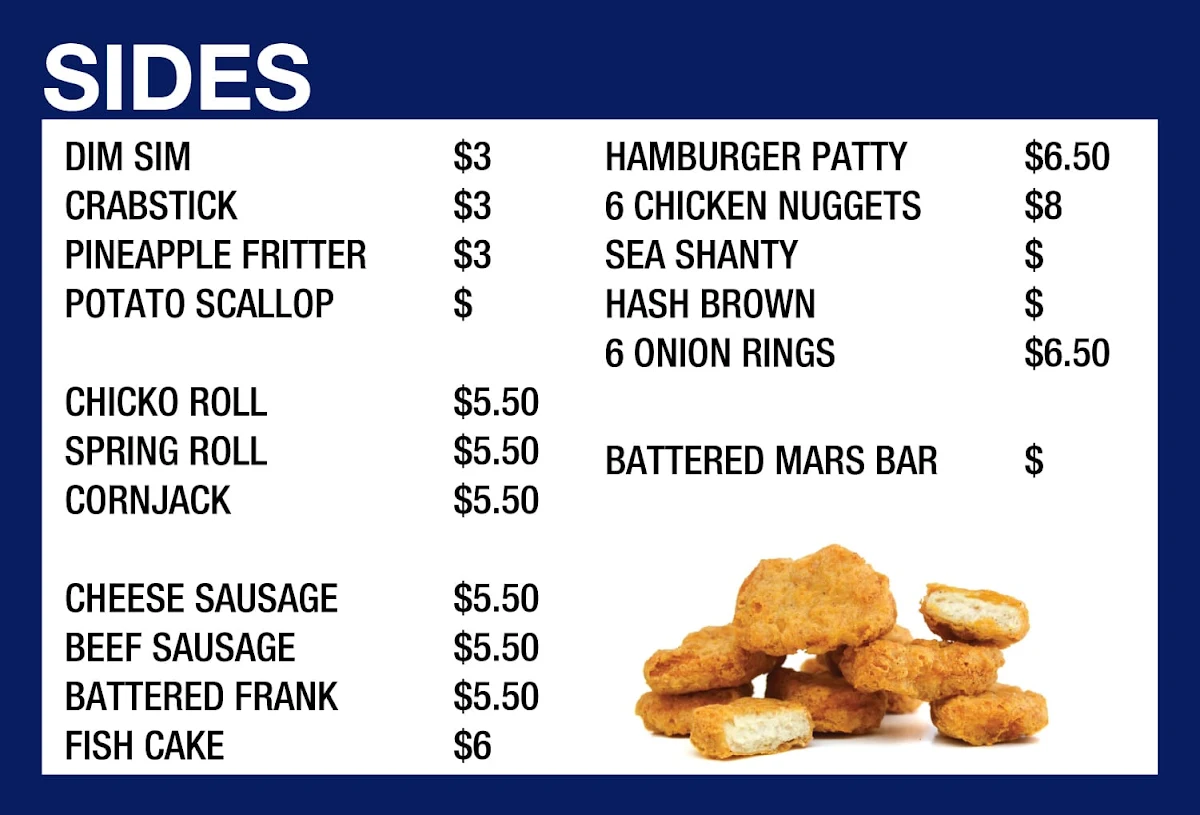 Menu, Atwell Fish and Chips