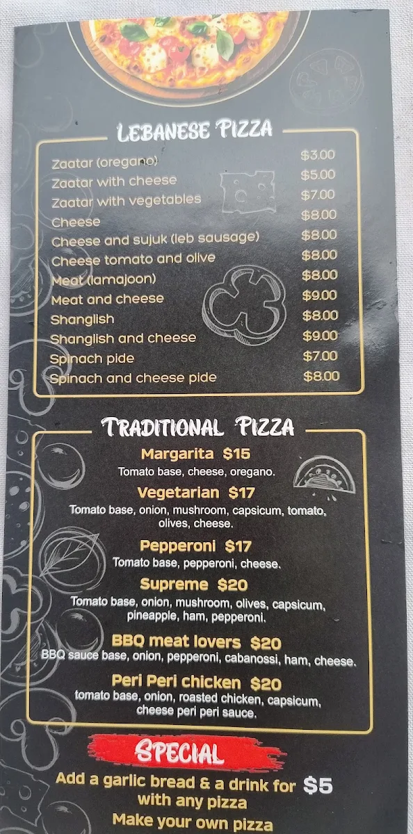 Menu, Pizza on Gilba