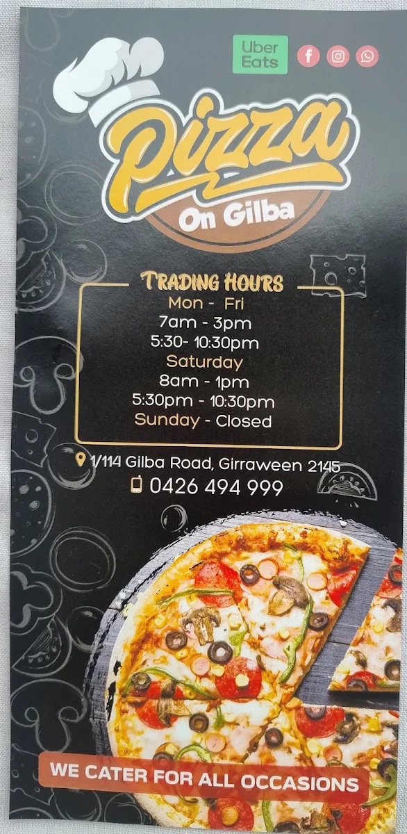 Menu, Pizza on Gilba