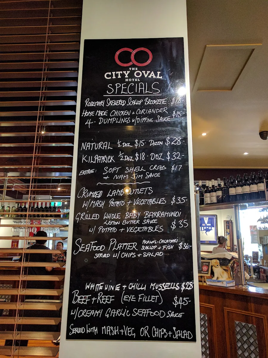 Menu, City Oval Hotel