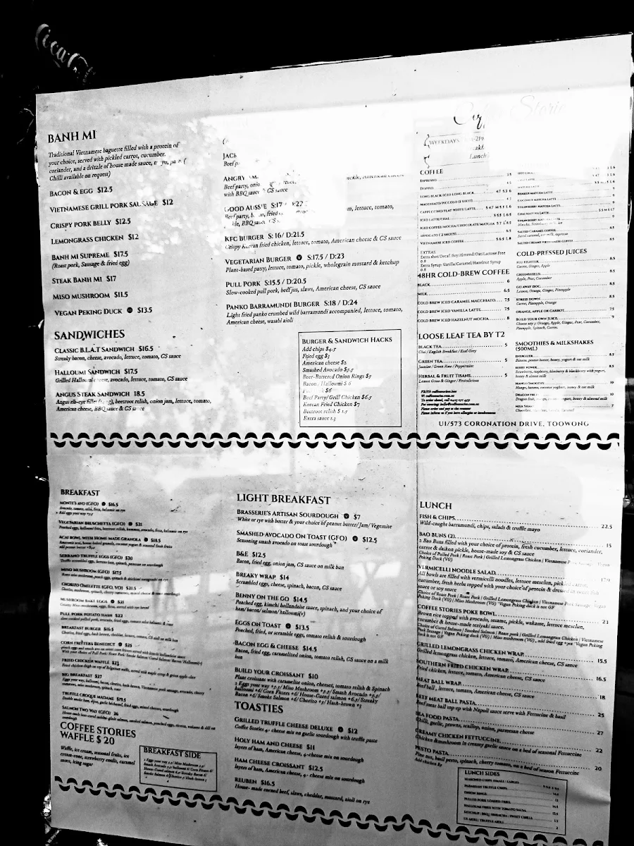 Menu, Coffee stories