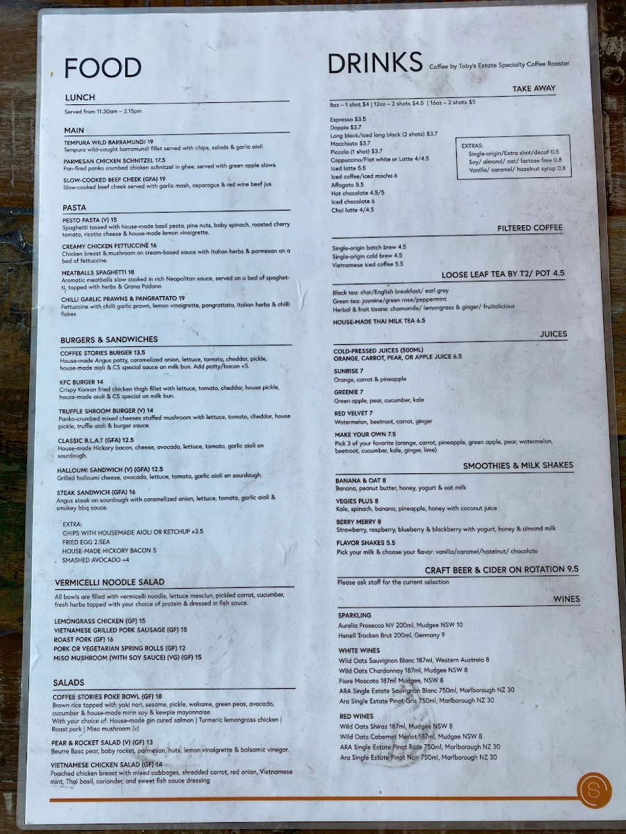 Menu, Coffee stories