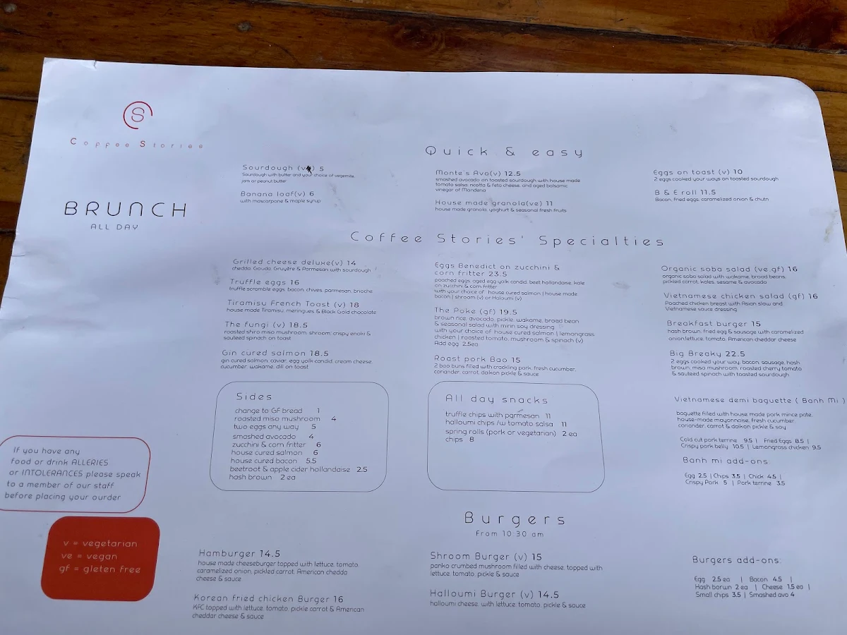 Menu, Coffee stories