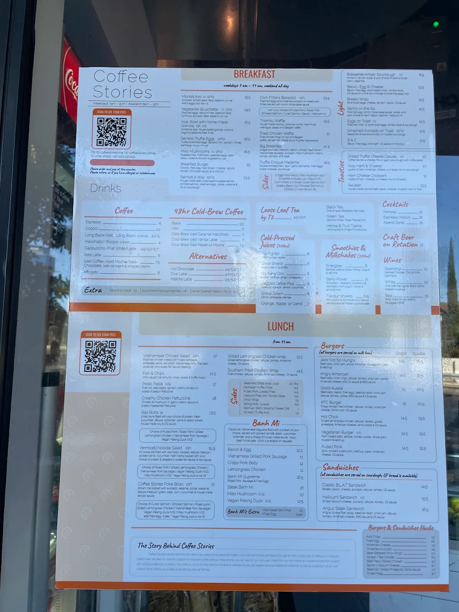 Menu, Coffee stories