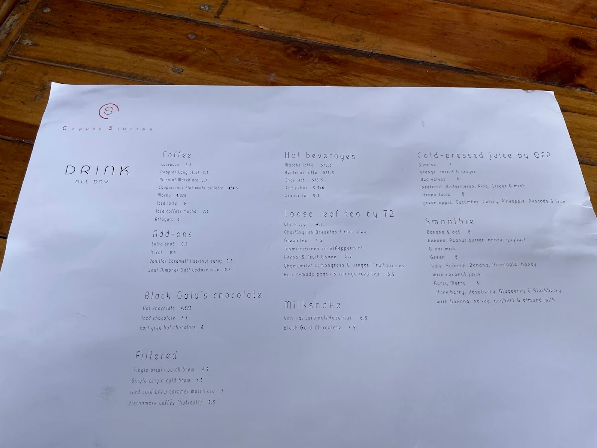 Menu, Coffee stories