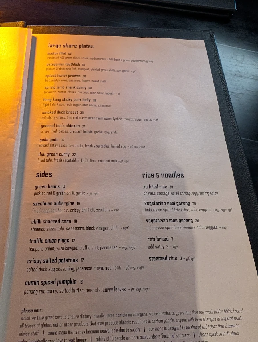 Menu, Malayan Orchid Restaurant