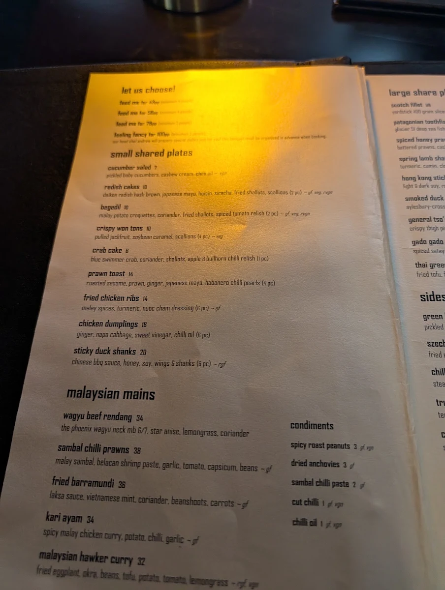 Menu, Malayan Orchid Restaurant