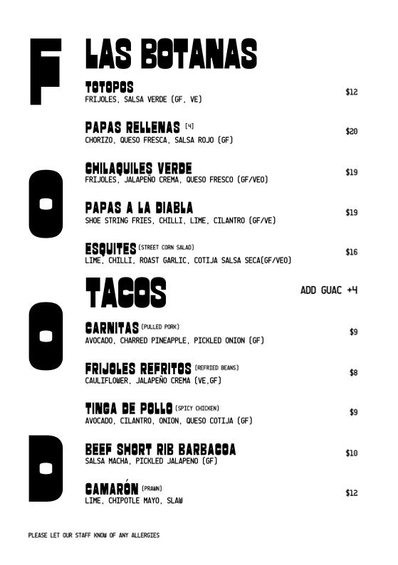 Menu, Lupe's Cerveceria Tequila & Cocktail Bar