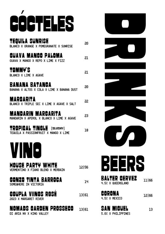 Menu, Lupe's Cerveceria Tequila & Cocktail Bar