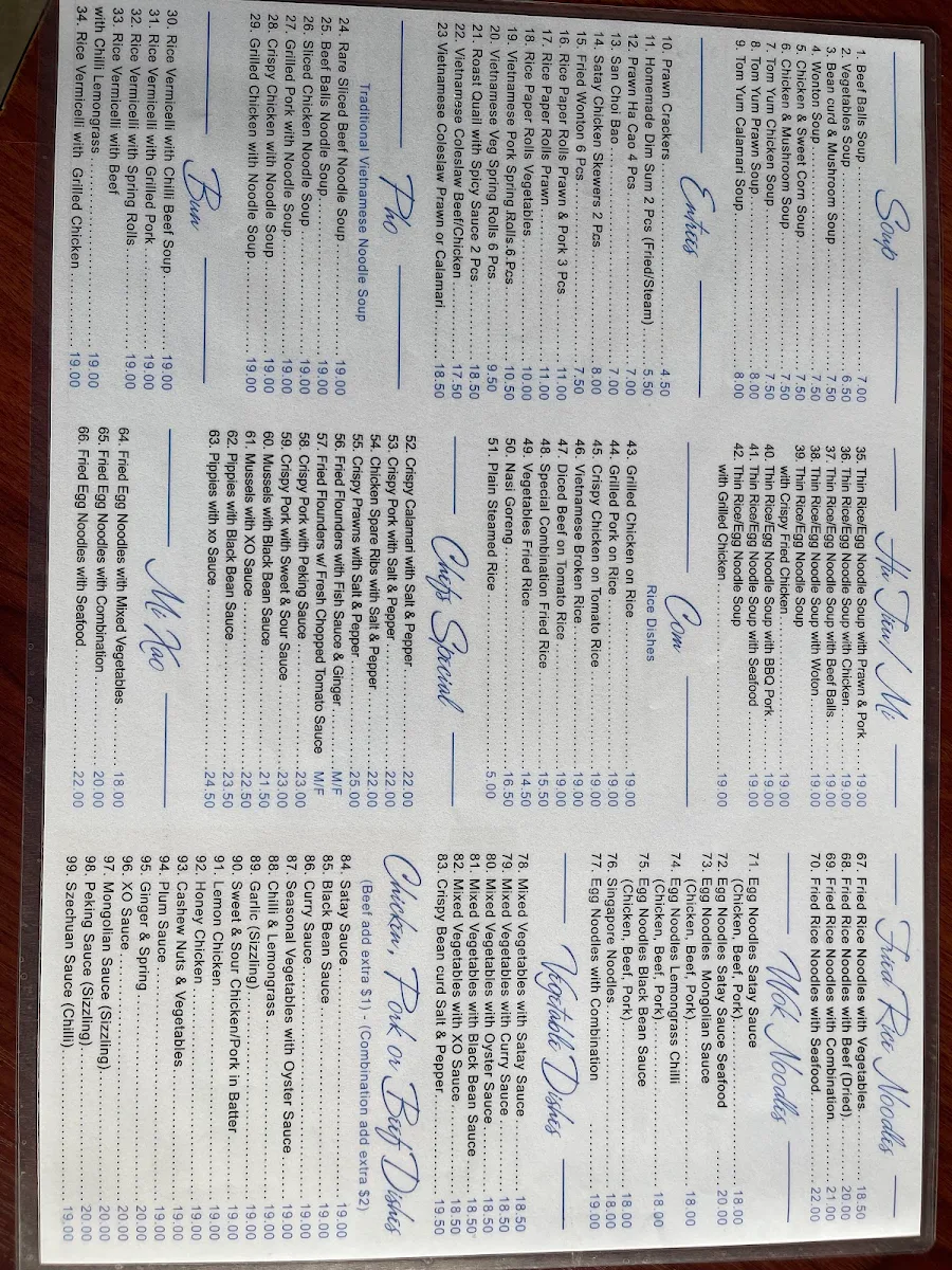 Menu, Diamond Saigon