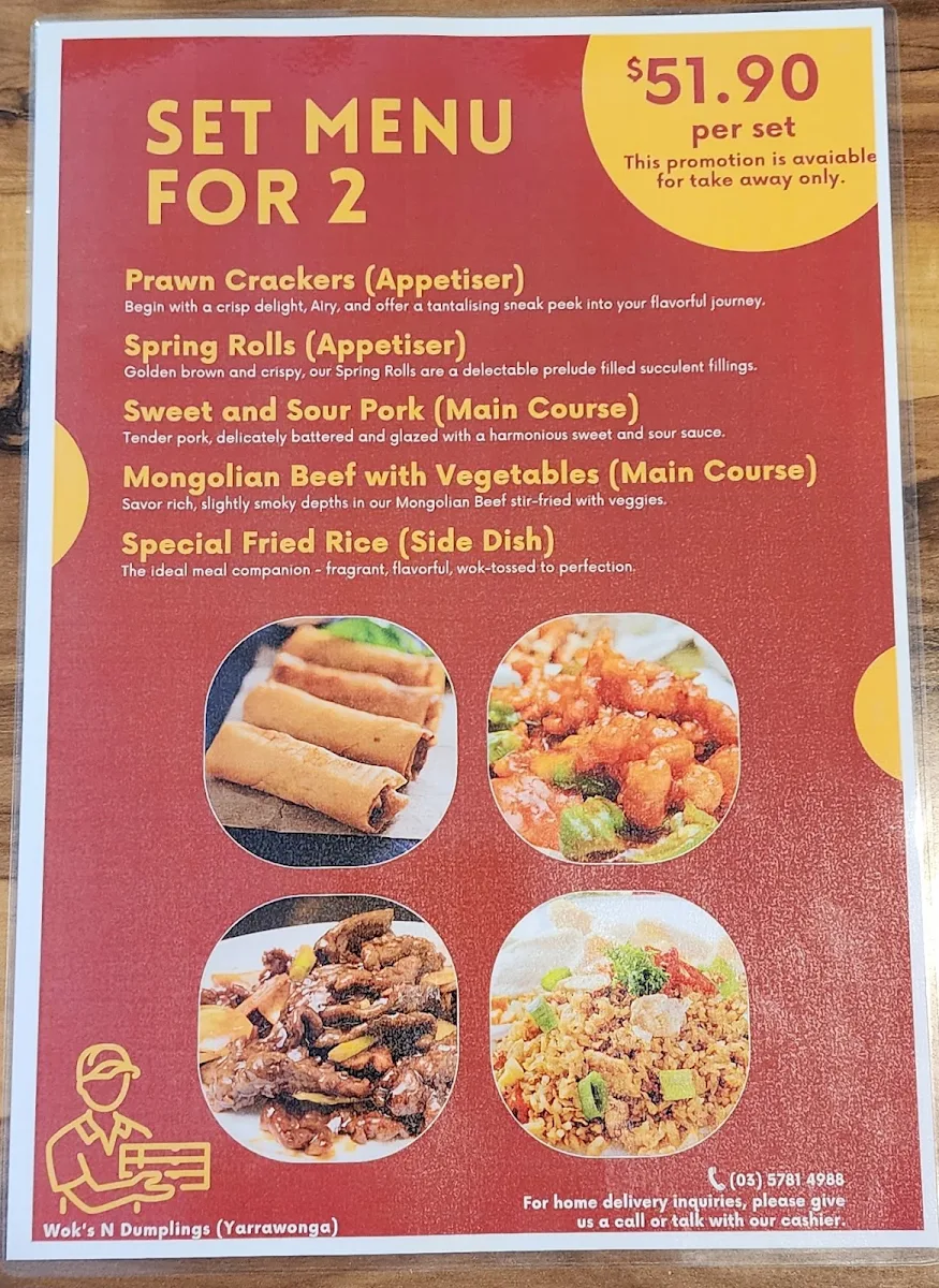 Menu, Wok's N Dumplings