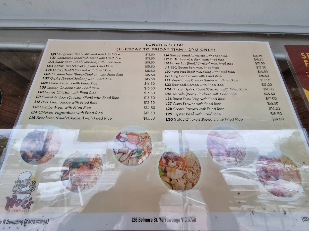 Menu, Wok's N Dumplings