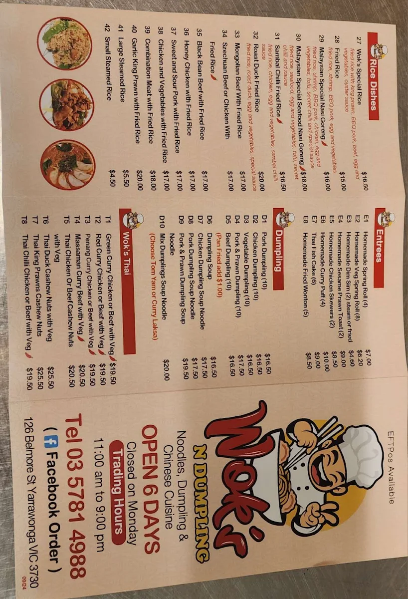 Menu, Wok's N Dumplings
